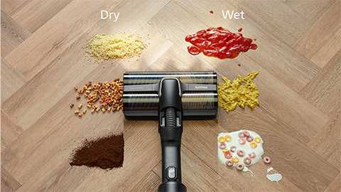 Der kabellose Philips AquaTrio Nass- und Trockensauger 9000 Series​ reinigt nassen und trockenen Schmutz
