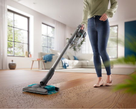 Einzigartiges Saug- und Nasswischsystem